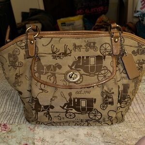 Coach Brown/Tan Signature Coach & Carriage Canvas Tote F14665 (H)